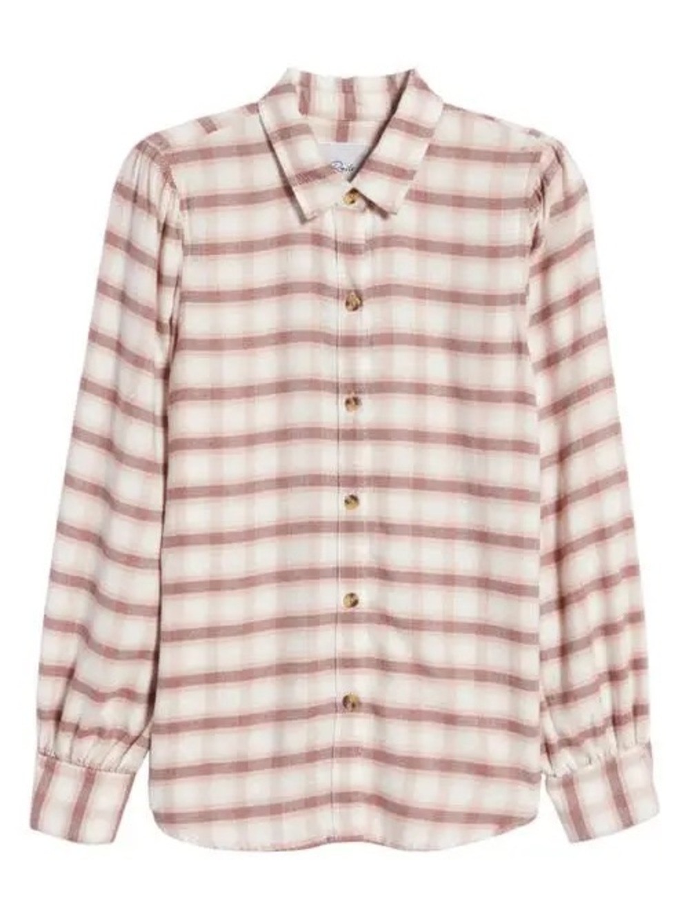 NWT. Rails. Angelica Plaid Flannel Button-Up w/Puff Sleeves. Mauve Rose. Large.
